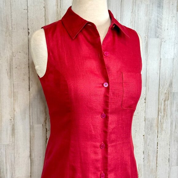Talbots Red Vintage Irish Linen Sleeveless Button-Down Midi Dress Size Petite 2 - Picture 2 of 9